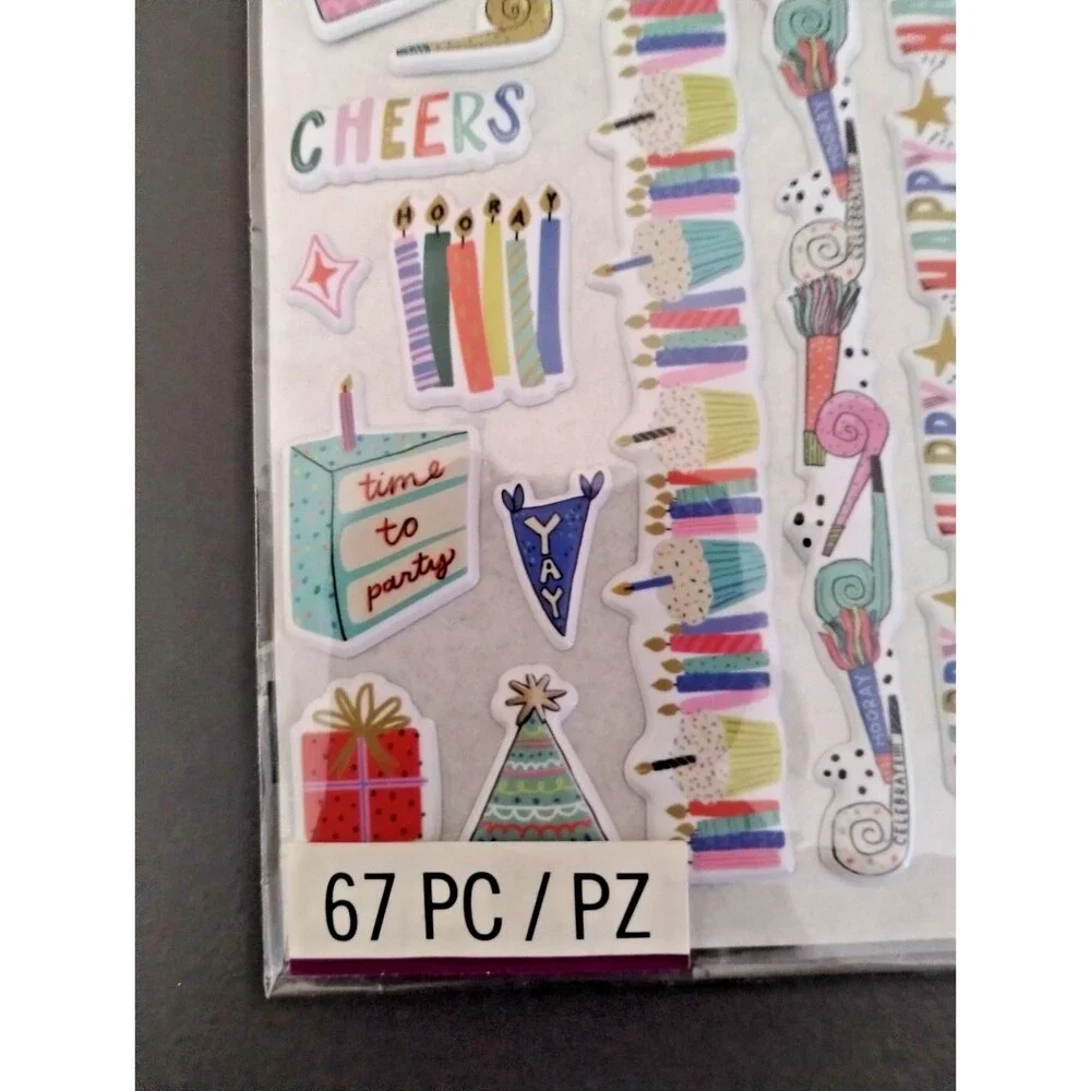 Sticko, Celebration Birthday Sticker Pack, Flat and Puffy Sticker 67 Pieces, NEW